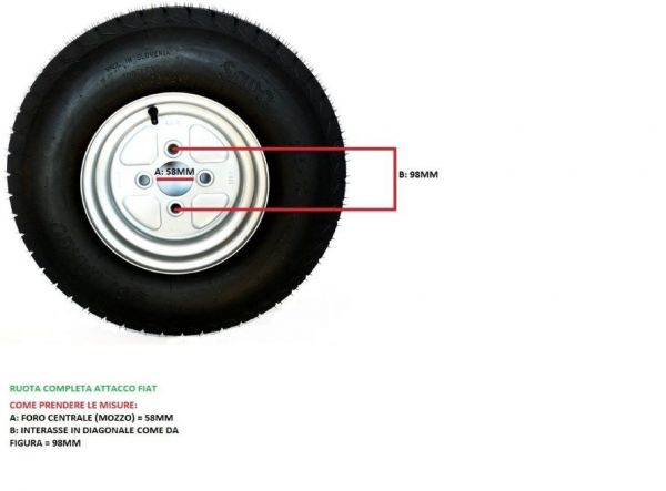 RUOTA COMPLETA CARRELLO E RIMORCHI 145.10 E 500.10 ATTACCO FIAT - Foto 9